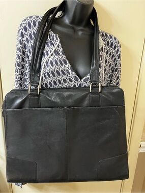 Piel Black Leather Laptop Bag